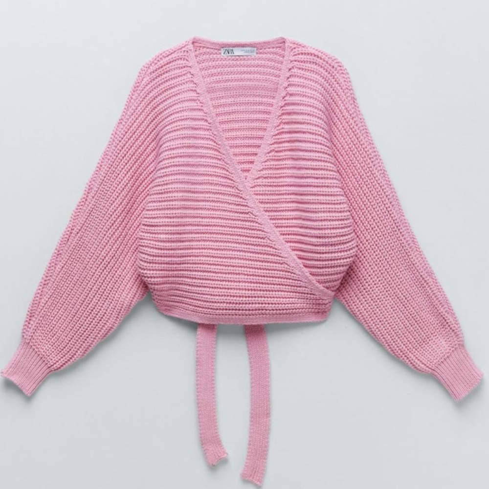 Zara Pink V-Neck Wrap Sweater